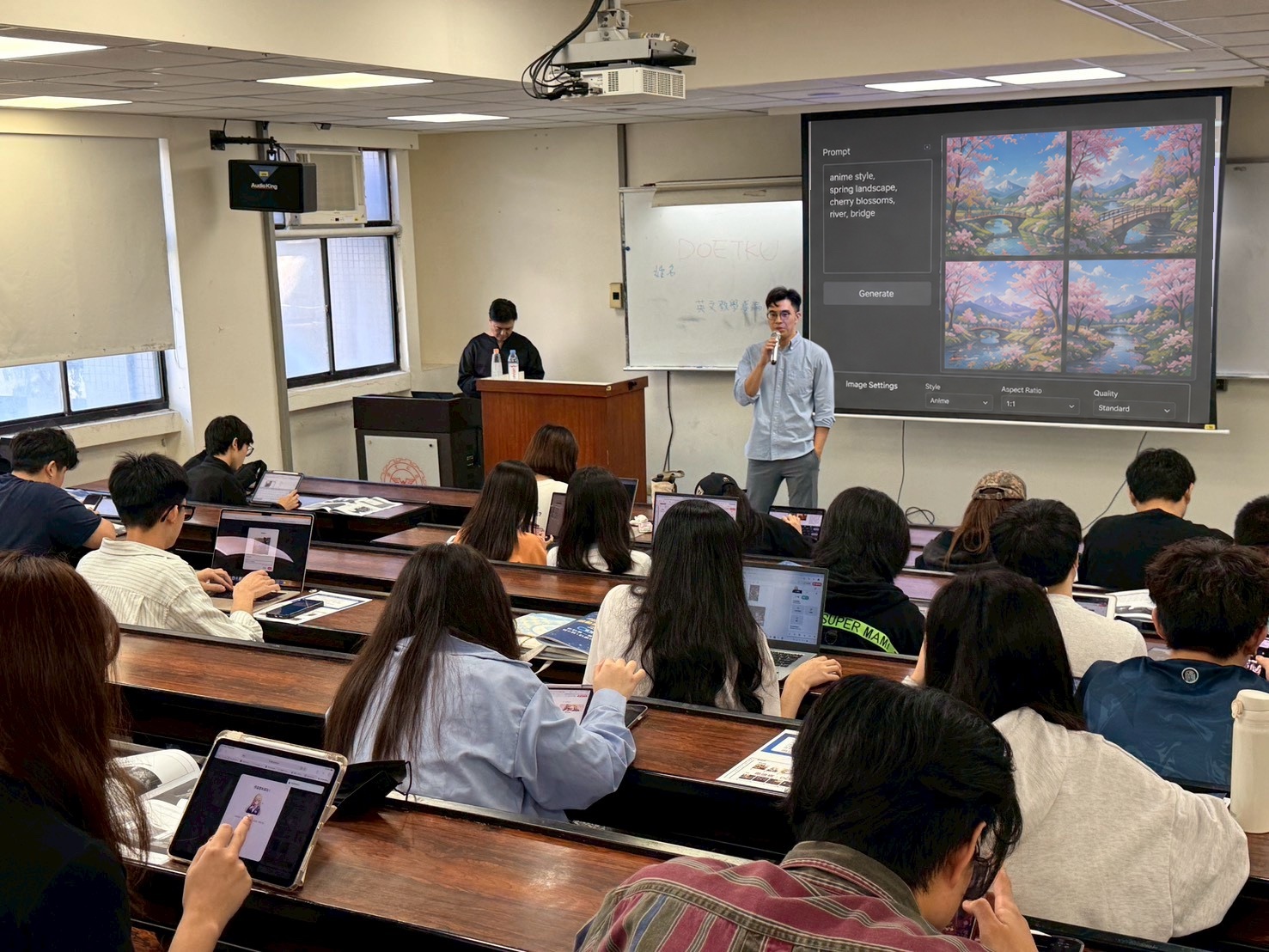 Beck Chen teaching generative AI to a university classroom