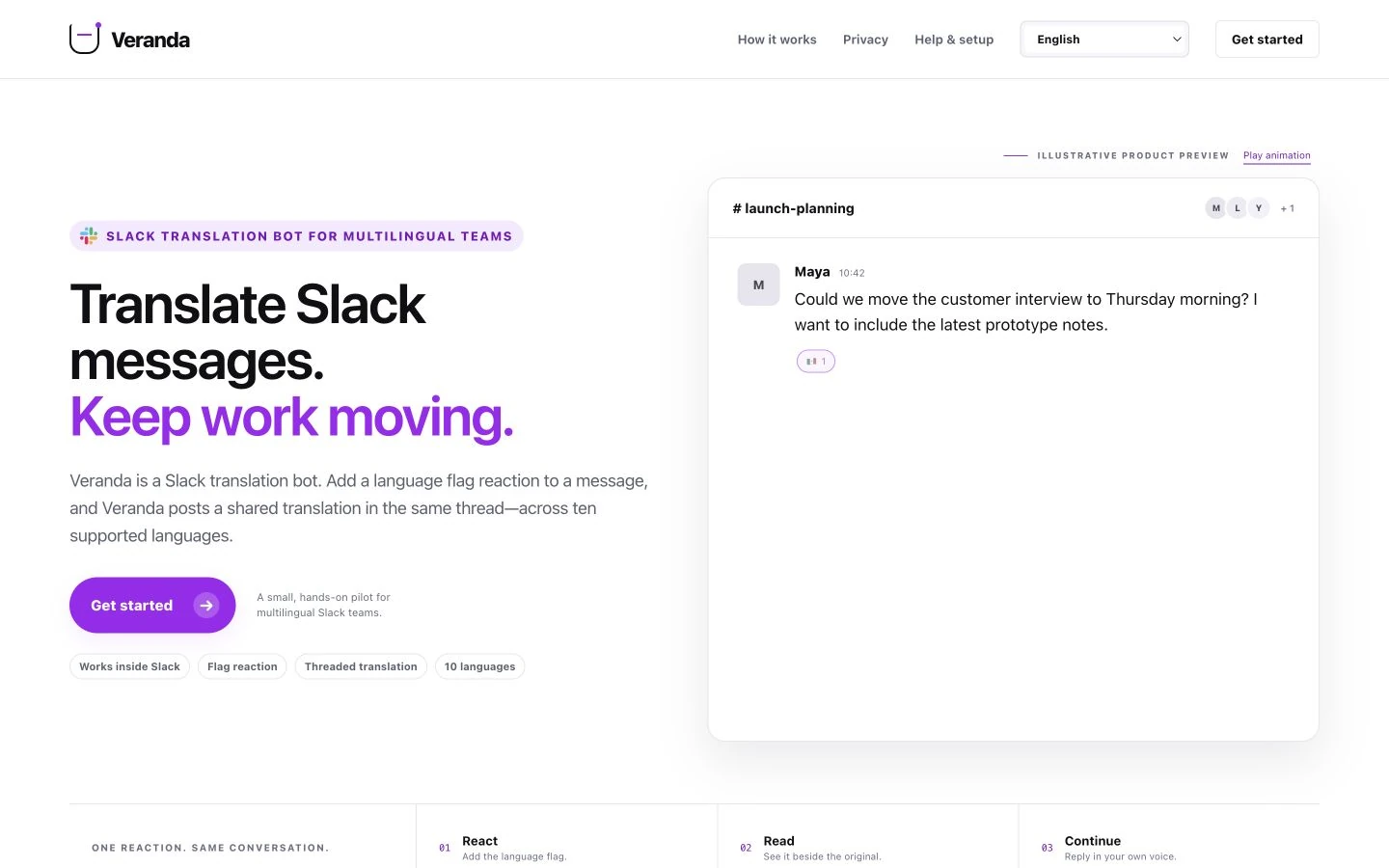 Veranda Slack translation bot product page