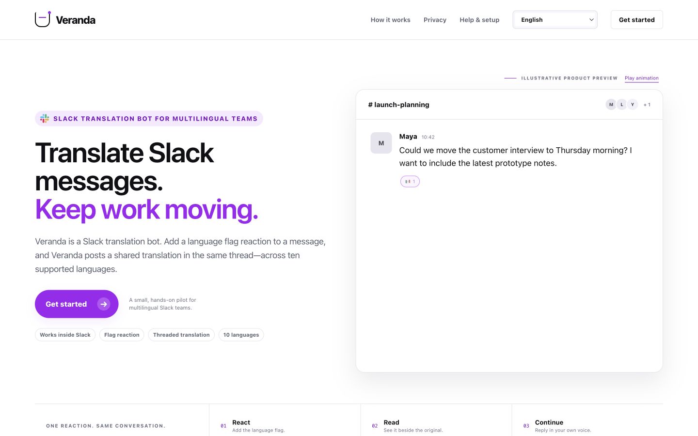 Veranda Slack translation bot product page